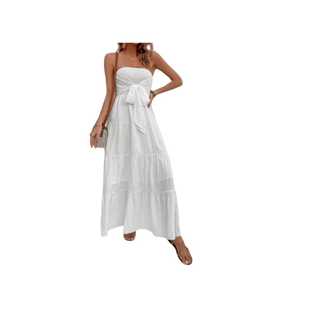 Tie Front Ruffle Ruffle Hem Tube Dress - Picture 4 of 16
